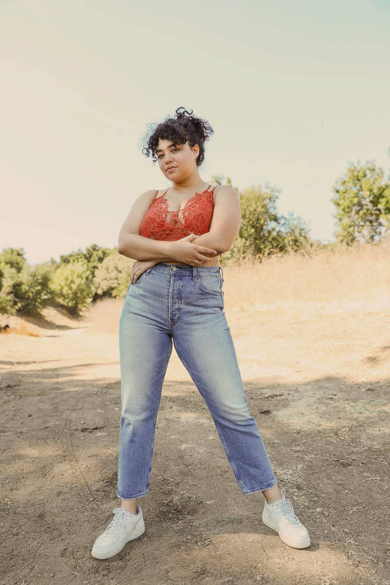 Crochet Lace Longline Bralette–XL, Padded, Stylish Comfort🌼: Rust XL