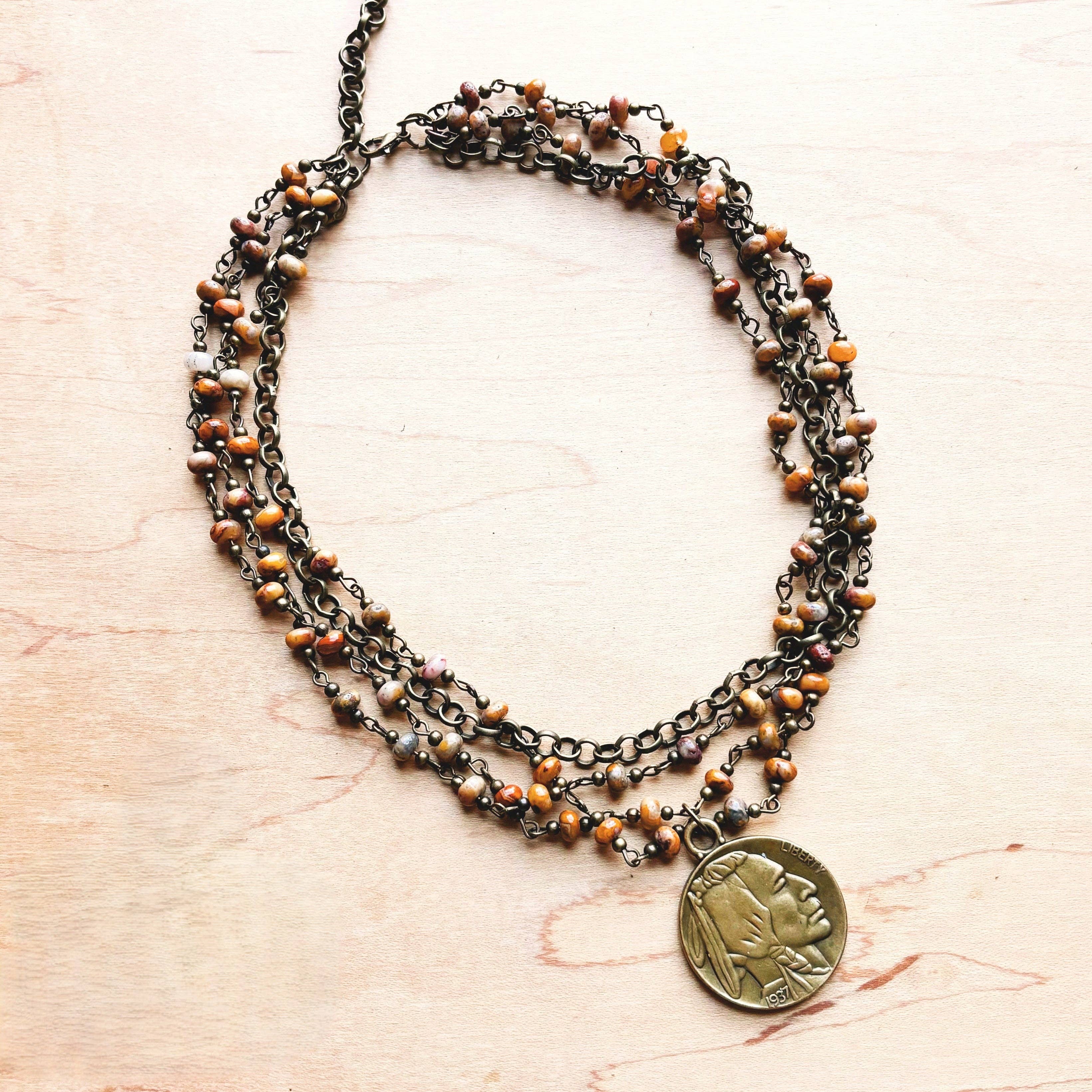 Natural Agate Collar-Length Necklace with Coin