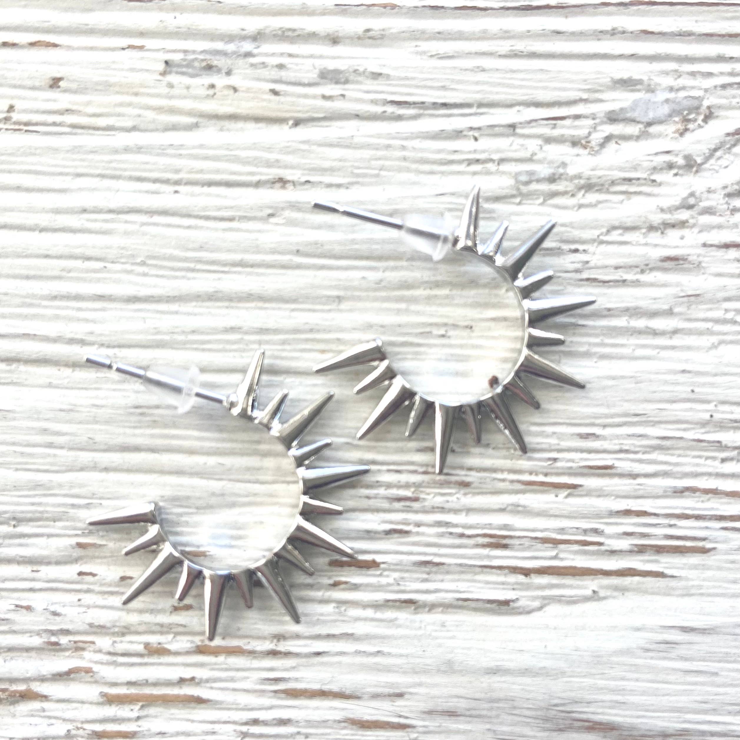 Earring spike edgy jewelry boutique salon spa  hoops holiday: Silver