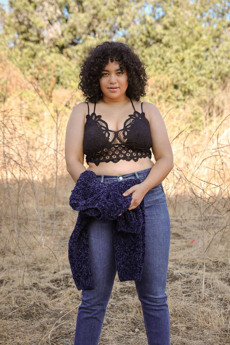 Crochet Lace Longline Bralette–XL, Padded, Stylish Comfort🌼: Rust XL