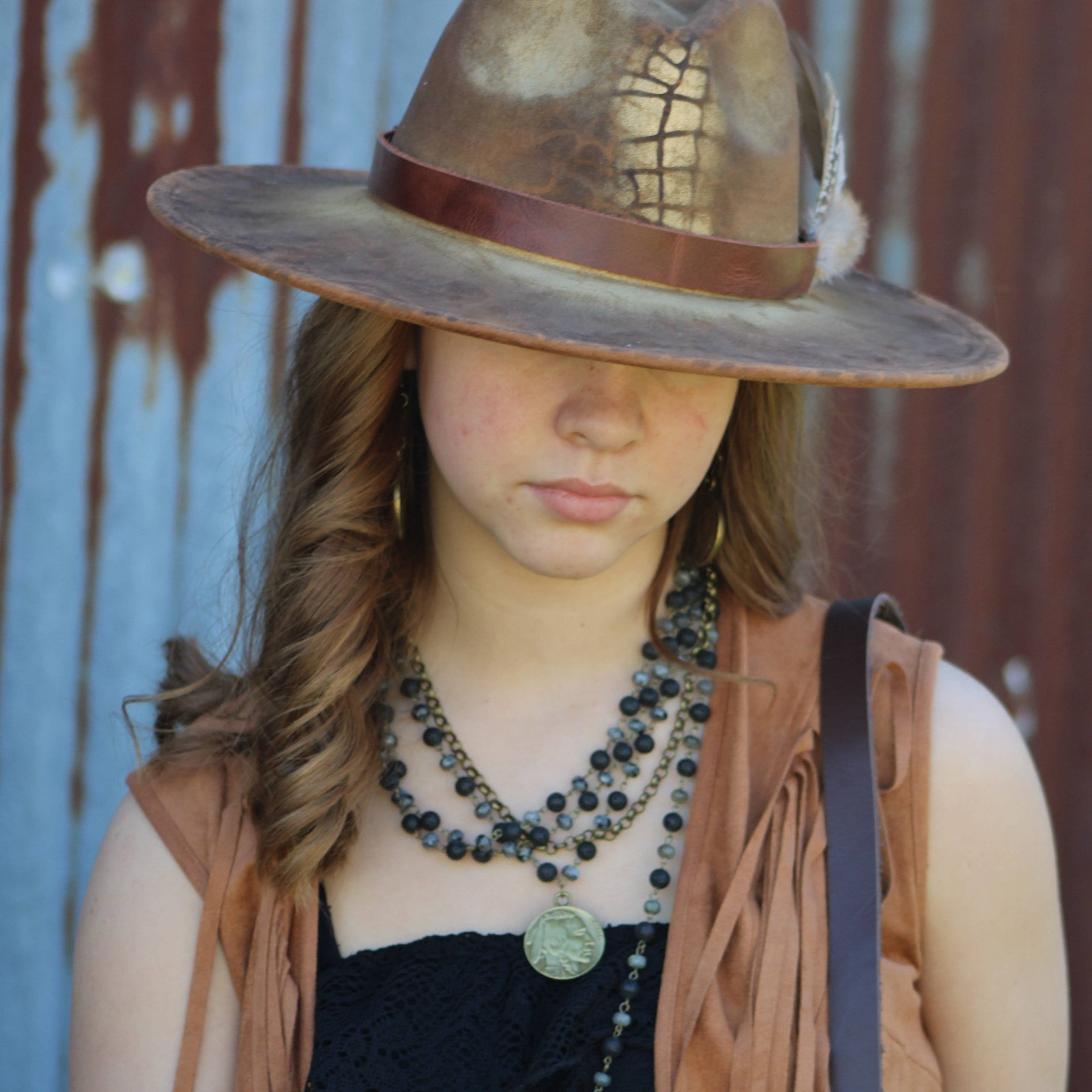 Labradorite Triple Strand Collar Necklace w/ Indian Coin
