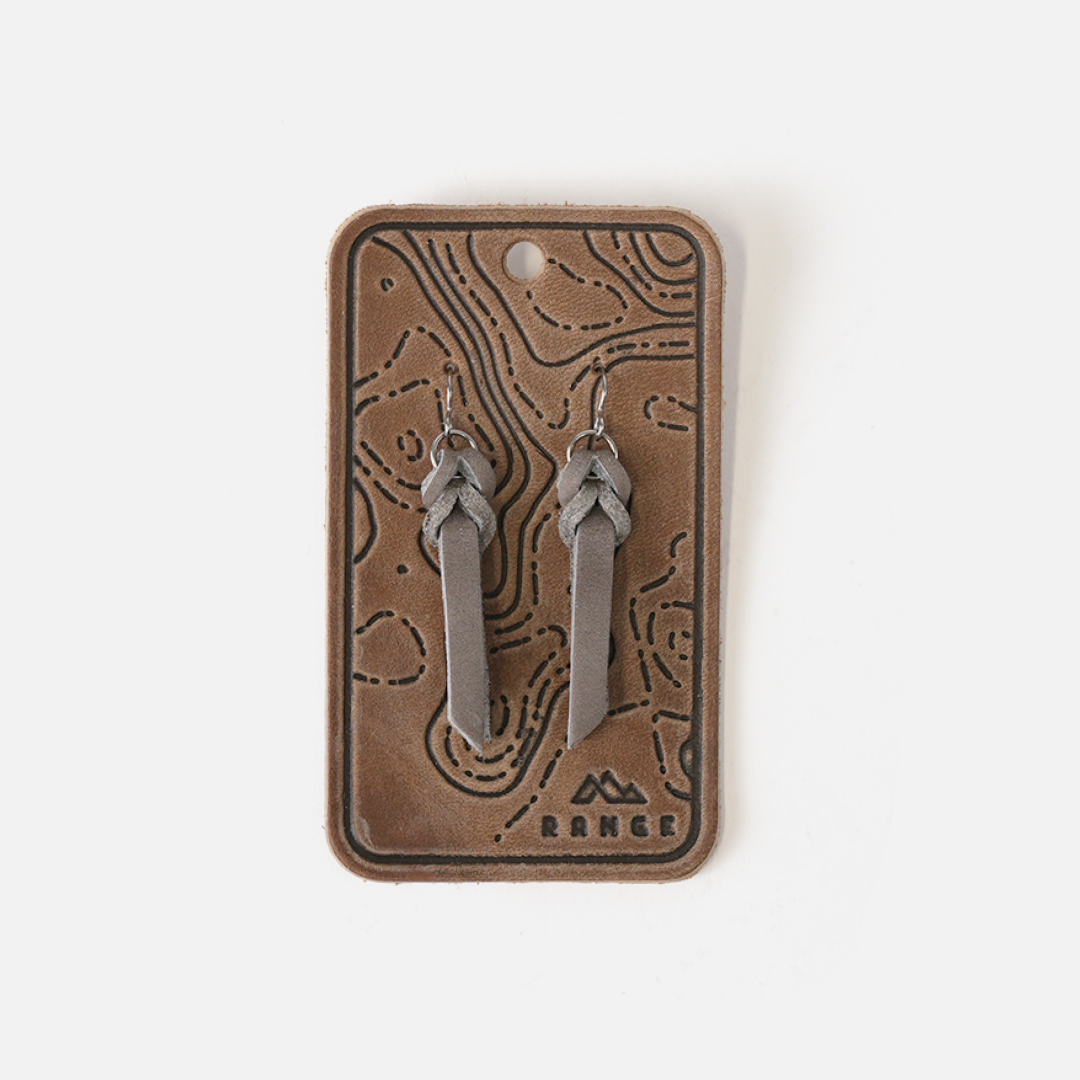 Braided Full-Grain Leather Drop Earrings: Grey