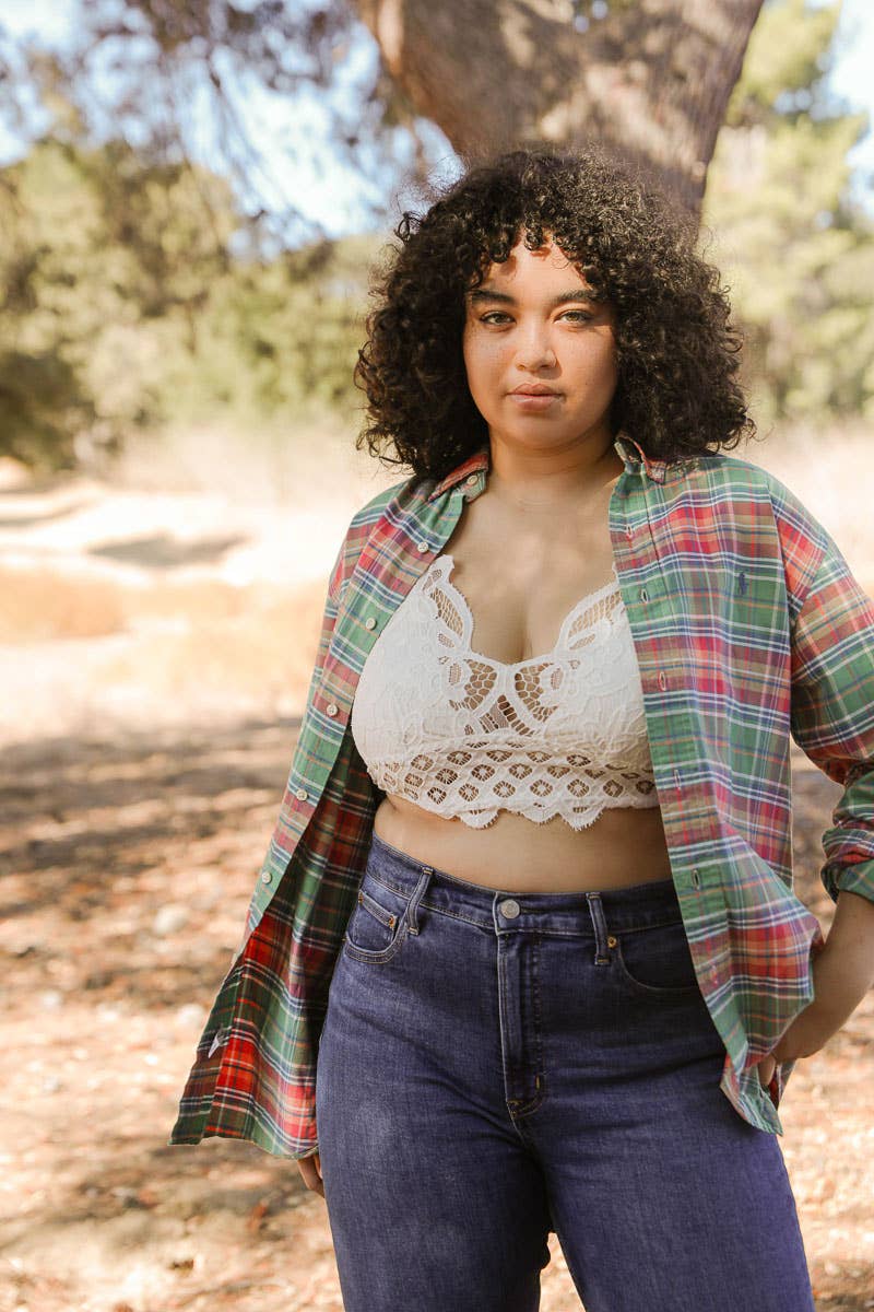 Crochet Lace Longline Bralette–XL, Padded, Stylish Comfort🌼: Rust XL