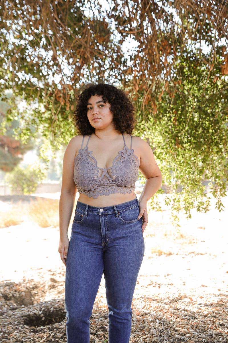 Crochet Lace Longline Bralette–XL, Padded, Stylish Comfort🌼: Rust XL