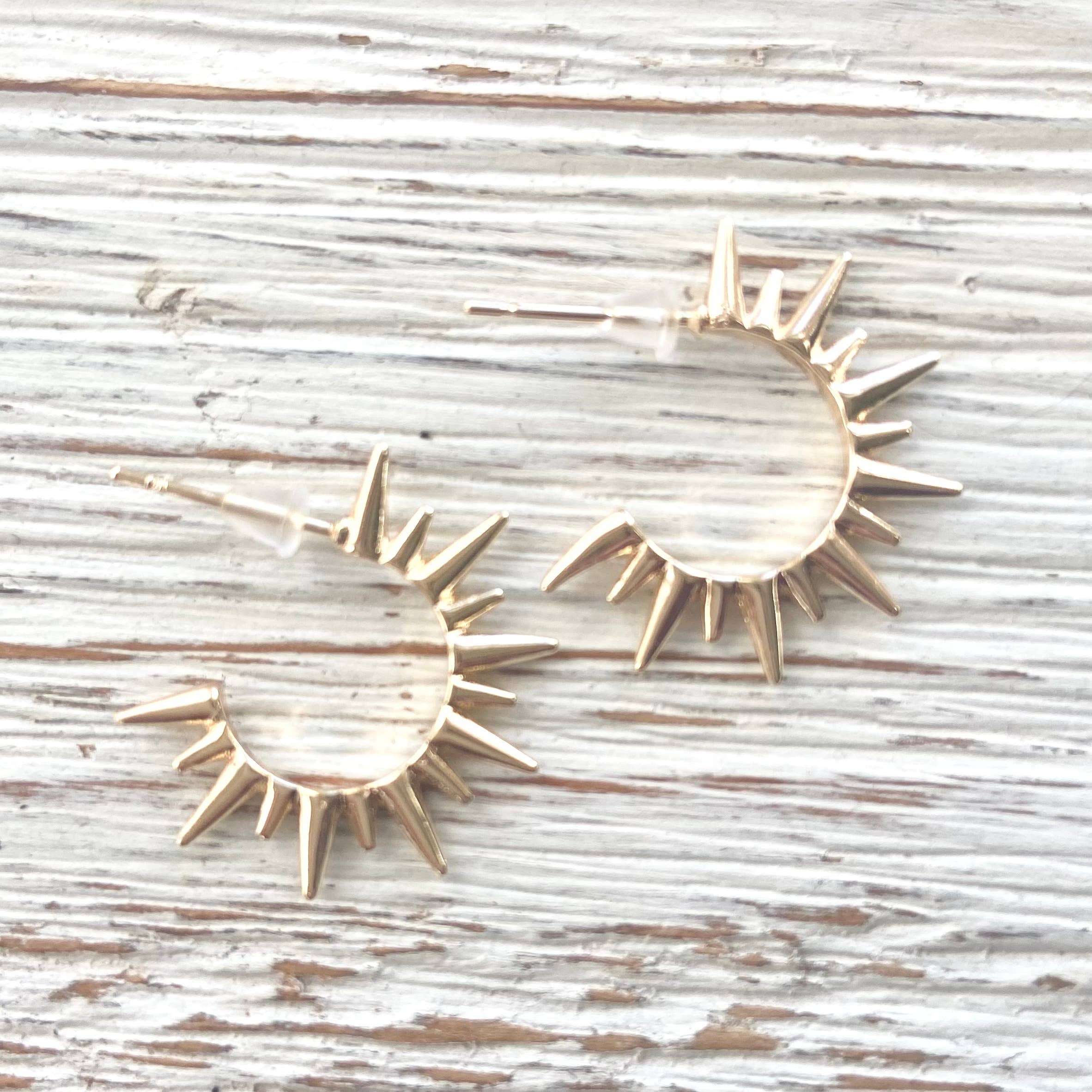 Earring spike edgy jewelry boutique salon spa  hoops holiday: Gold