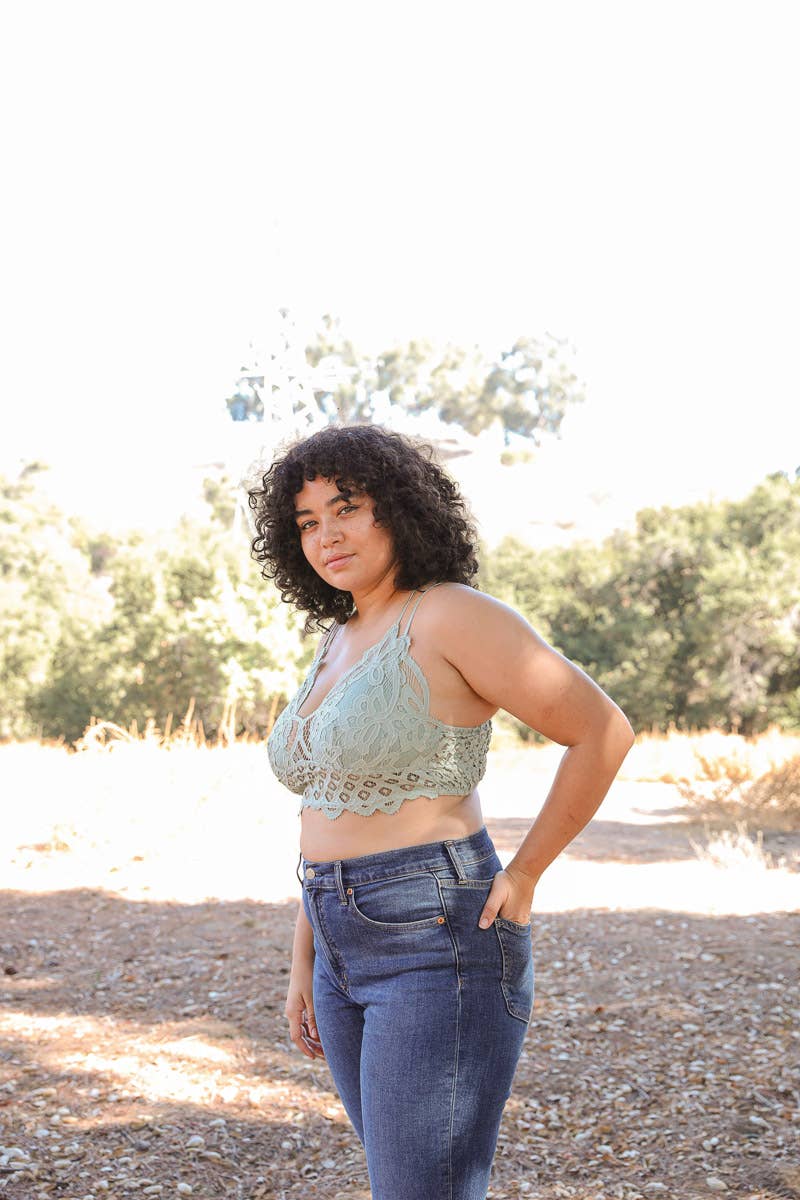 Crochet Lace Longline Bralette–XL, Padded, Stylish Comfort🌼: Rust XL