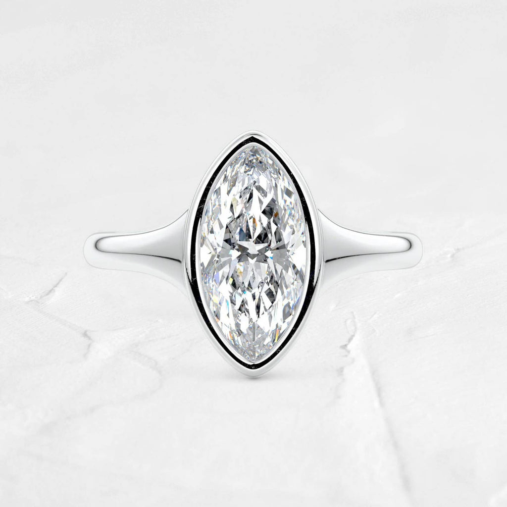 1CT Bezel Set Marquise Moissanite Ring in 925 Silver: 925 Sterling Silver / 5