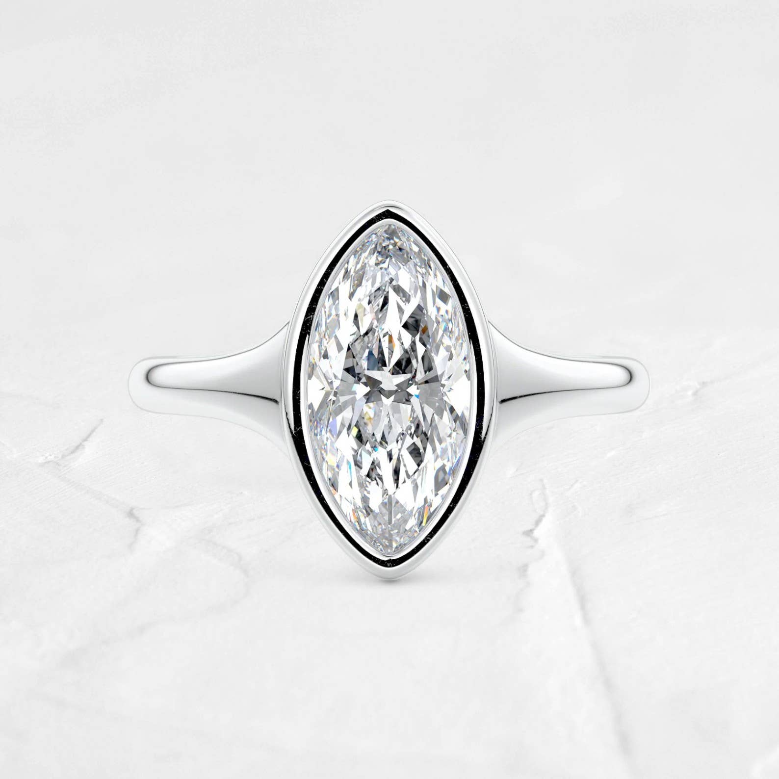 1CT Bezel Set Marquise Moissanite Ring in 925 Silver: 925 Sterling Silver / 5