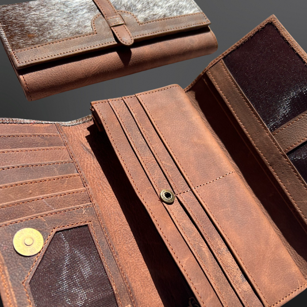 Western Cowhide Leather Wallet Trifold: Black