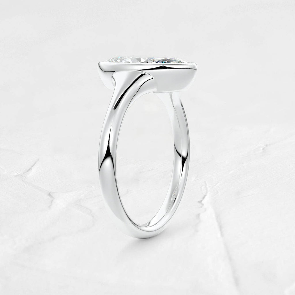 1CT Bezel Set Marquise Moissanite Ring in 925 Silver: 925 Sterling Silver / 5