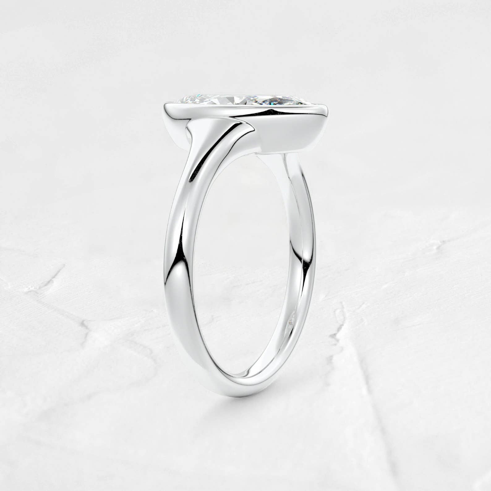 1CT Bezel Set Marquise Moissanite Ring in 925 Silver: 925 Sterling Silver / 5