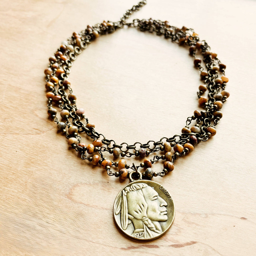 Natural Agate Collar-Length Necklace with Coin