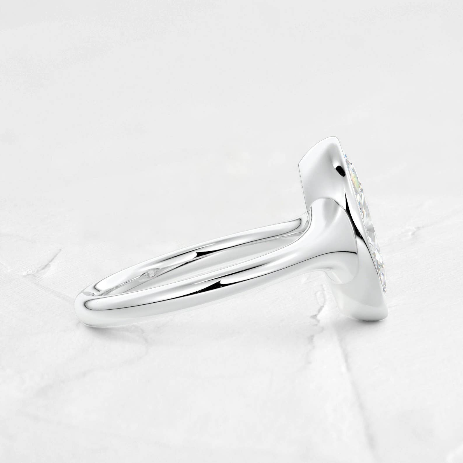 1CT Bezel Set Marquise Moissanite Ring in 925 Silver: 925 Sterling Silver / 5