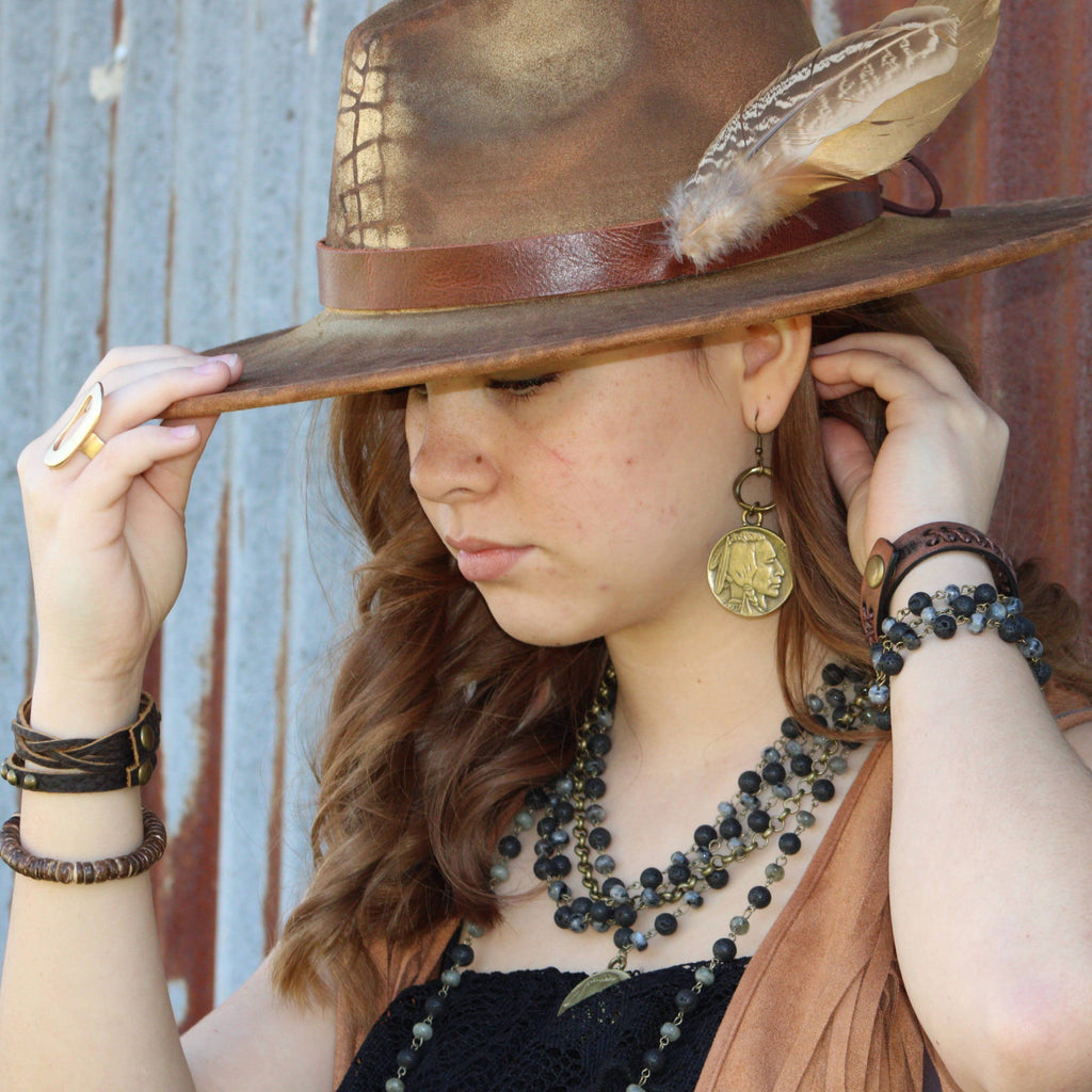 Labradorite Triple Strand Collar Necklace w/ Indian Coin