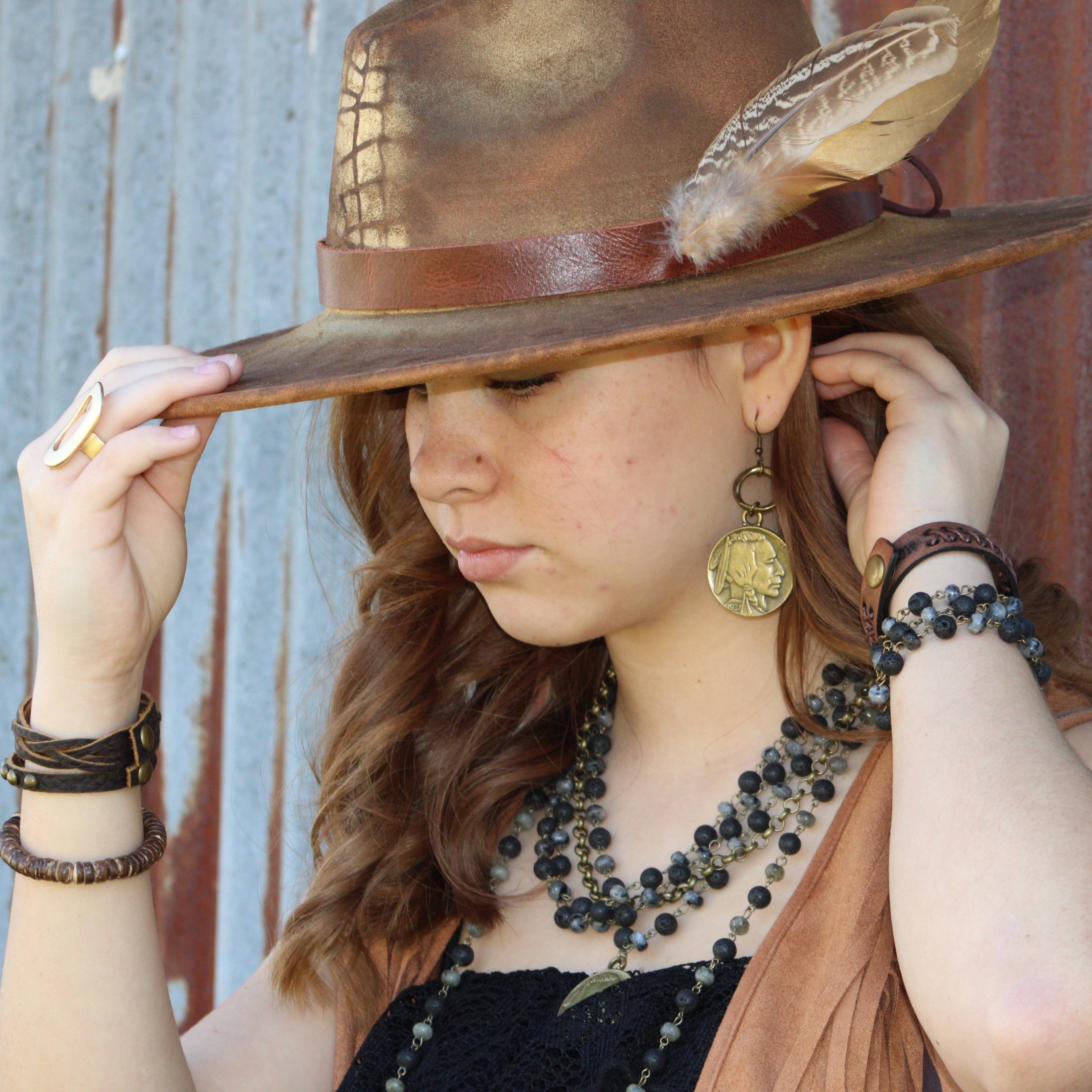 Labradorite Triple Strand Collar Necklace w/ Indian Coin
