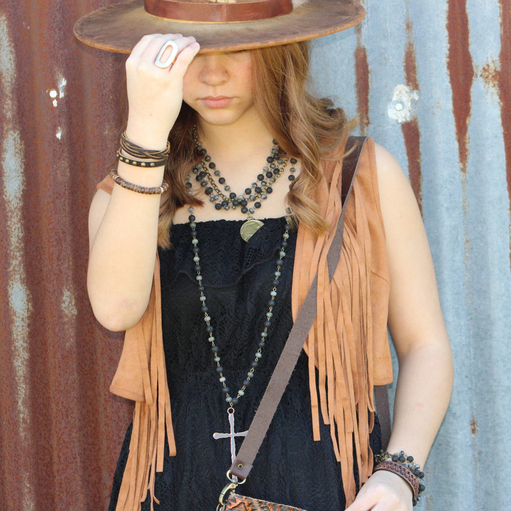 Multi-Strand Leather Cuff with Antique Gold Studs