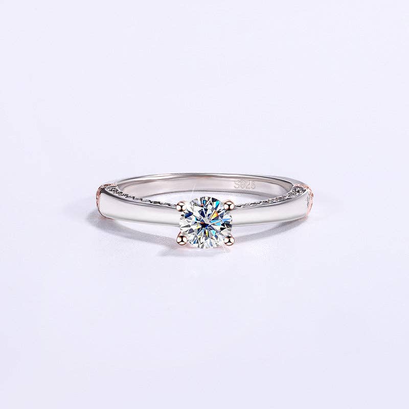 Four-Prong Moissanite Engagement Ring in 925 Sterling Silver: SZ 5 1/4