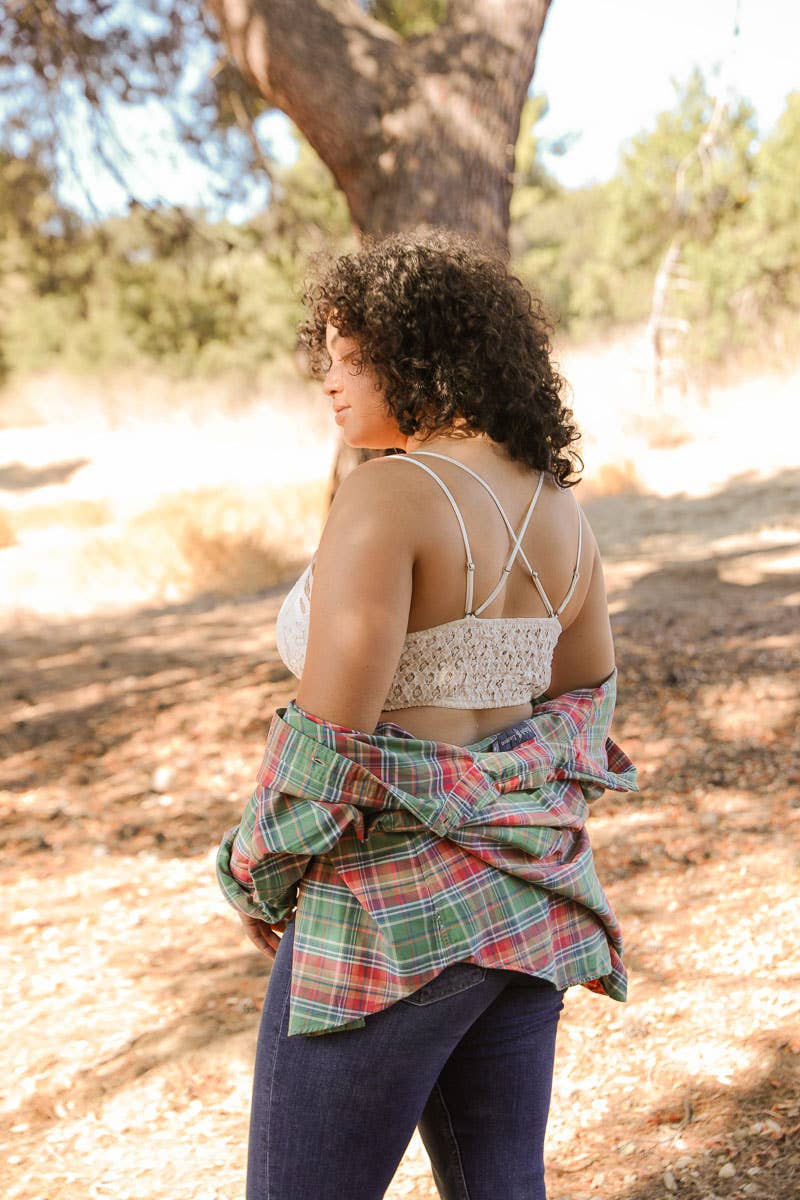 Crochet Lace Longline Bralette–XL, Padded, Stylish Comfort🌼: Rust XL