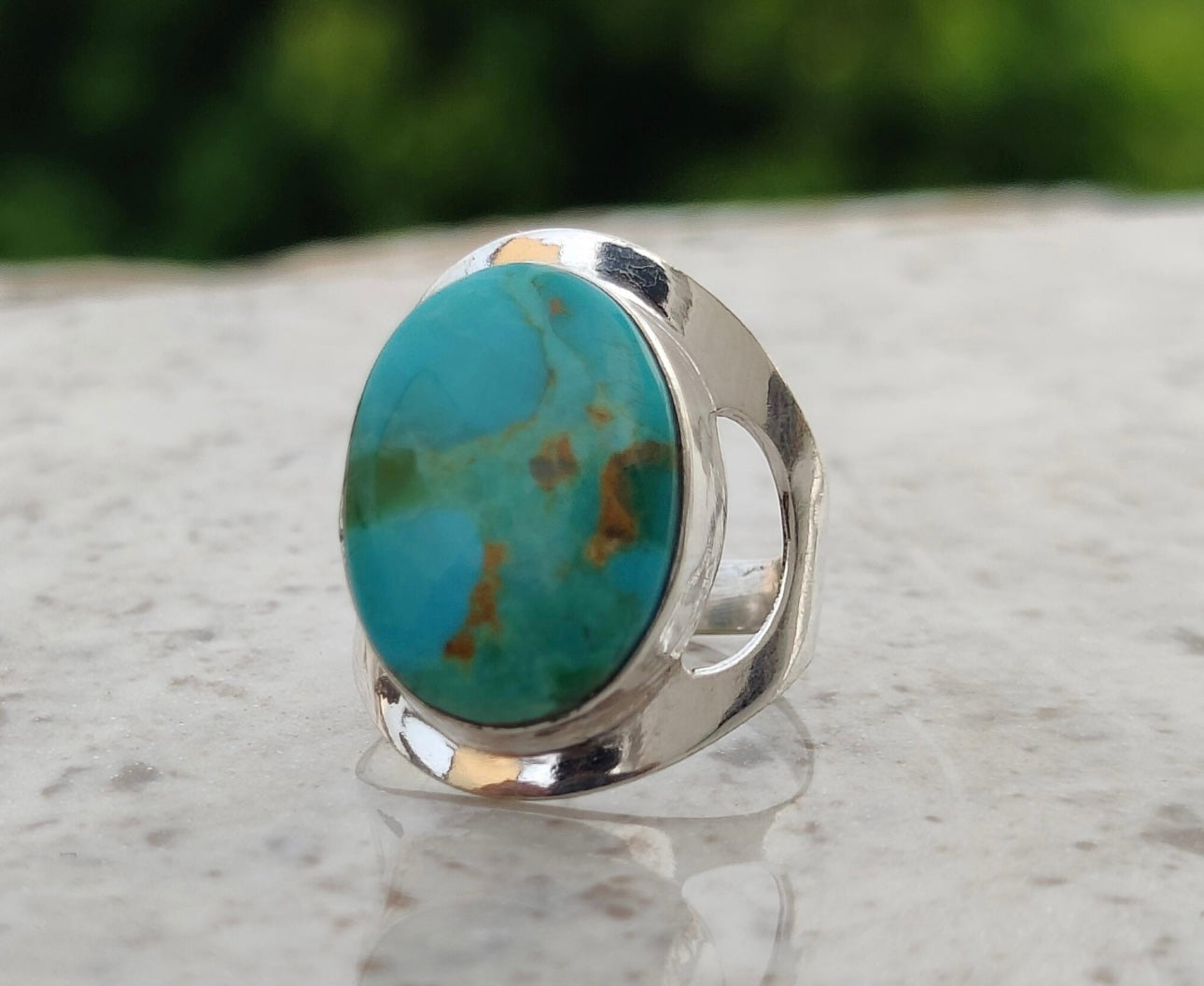 Boho Handcrafted Sterling & Turquoise Statement Ring