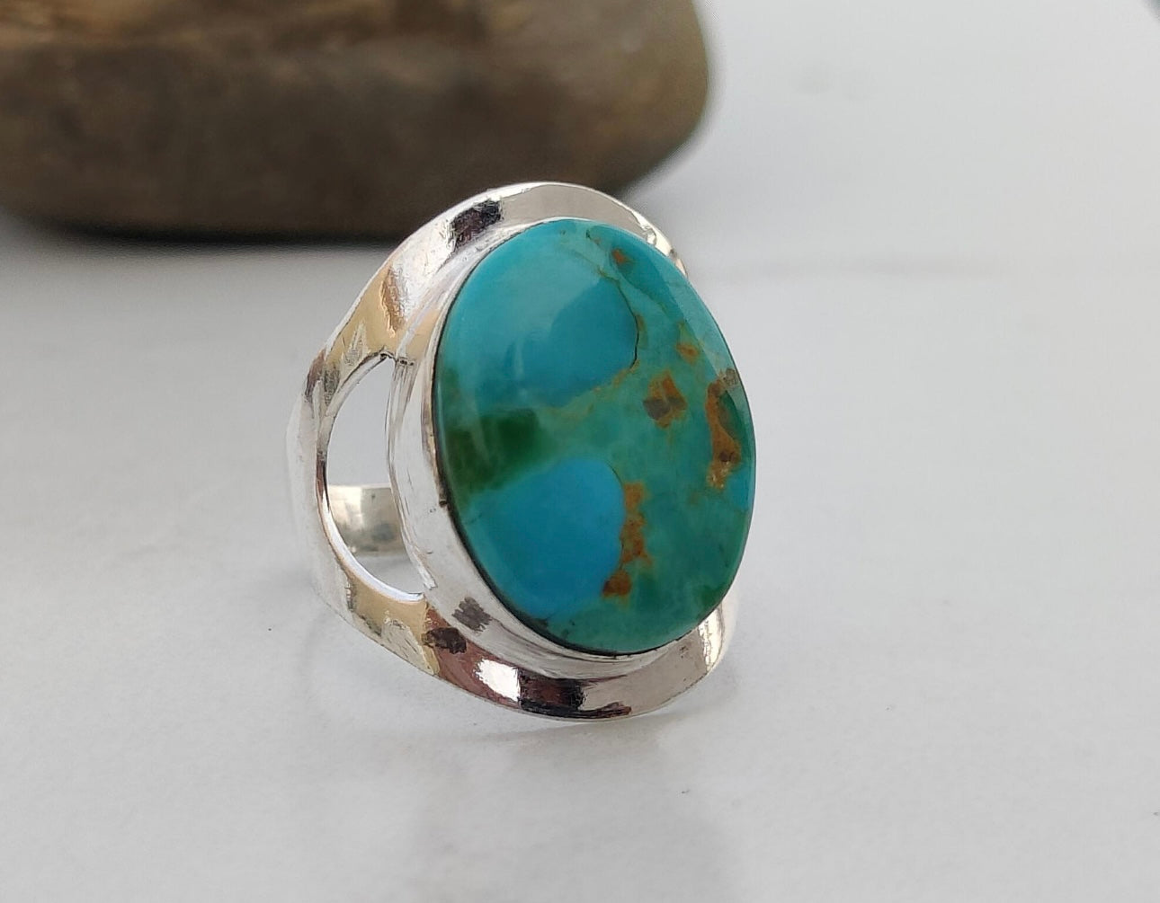 Boho Handcrafted Sterling & Turquoise Statement Ring