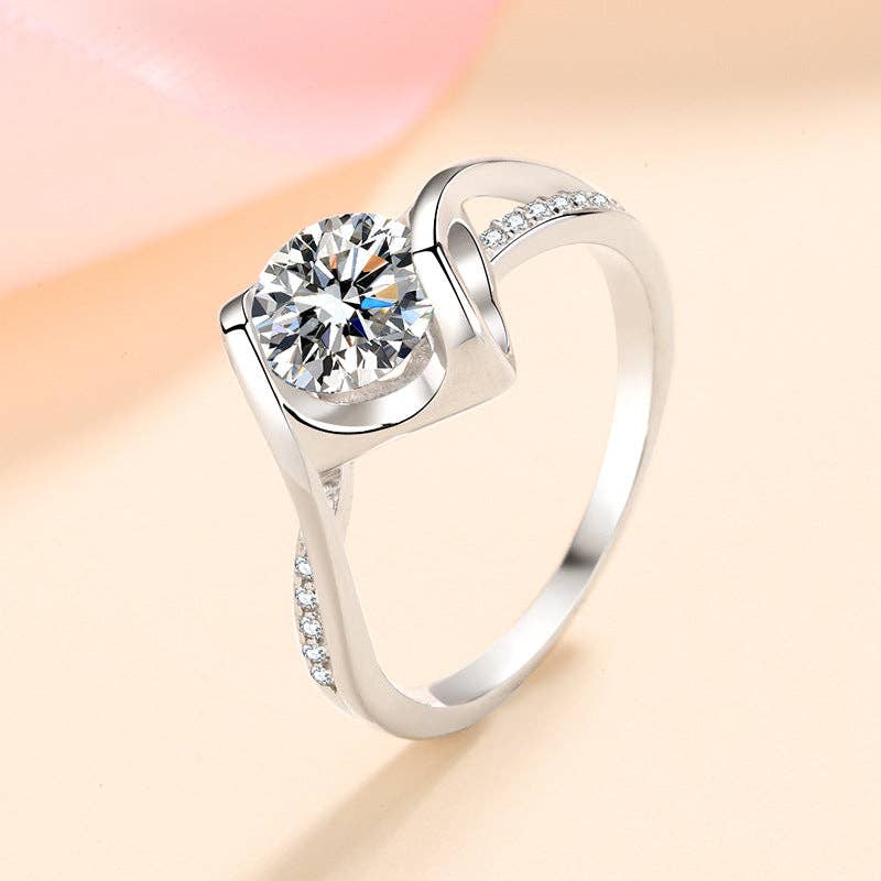 Moissanite Pave Engagement Ring in 925 Sterling Silver: 1.0 ct / 5 1/2 US/CA