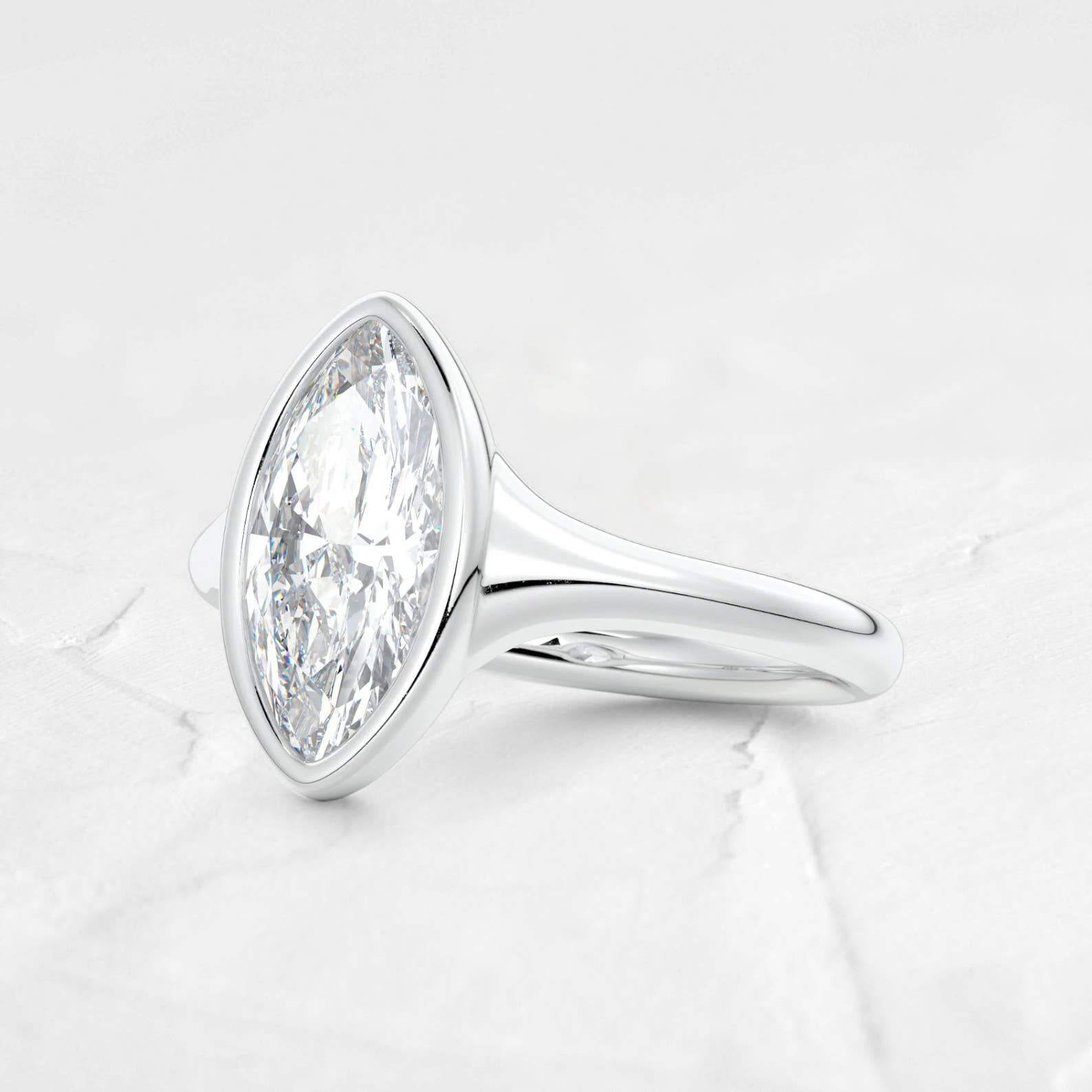 1CT Bezel Set Marquise Moissanite Ring in 925 Silver: 925 Sterling Silver / 5