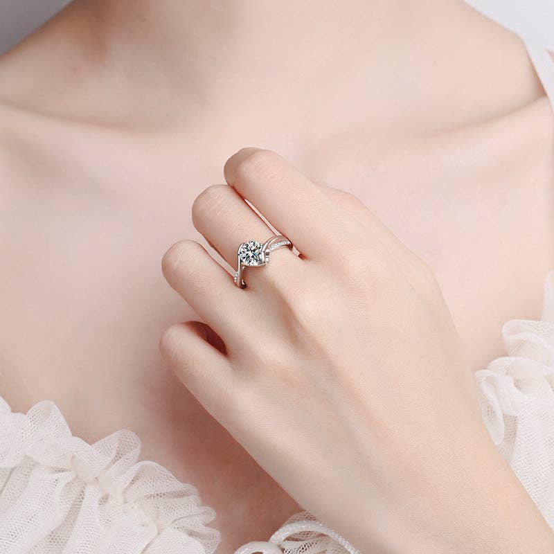 Moissanite Pave Engagement Ring in 925 Sterling Silver: 1.0 ct / 5 1/2 US/CA