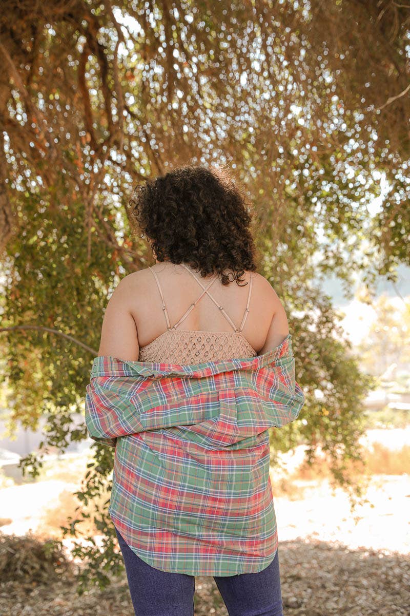 Crochet Lace Longline Bralette–XL, Padded, Stylish Comfort🌼: Rust XL