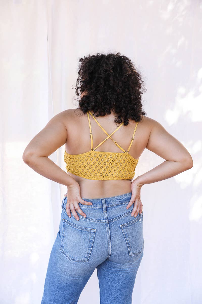 Crochet Lace Longline Bralette–XL, Padded, Stylish Comfort🌼: Rust XL