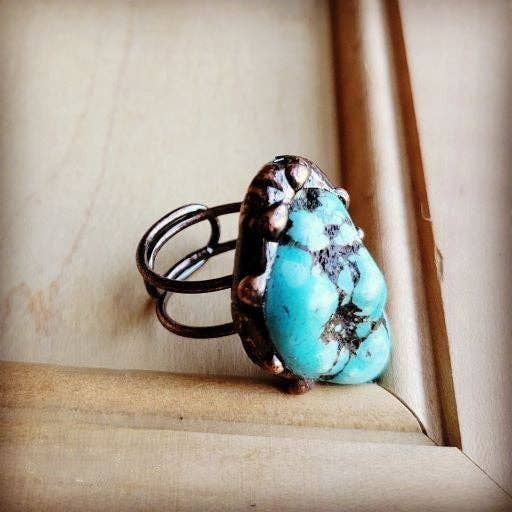 Blue Turquoise Ring set in Antique Copper 012w: Blue