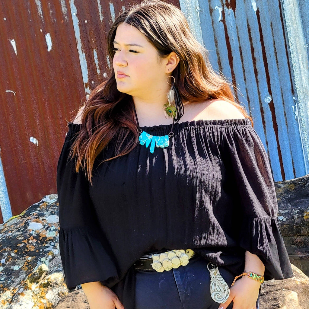 Black Deer Skin Leather Tassel Earring Peacock Feather 219j: Black