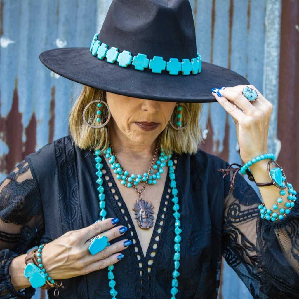 Blue Turquoise Ring set in Antique Copper 012w: Blue