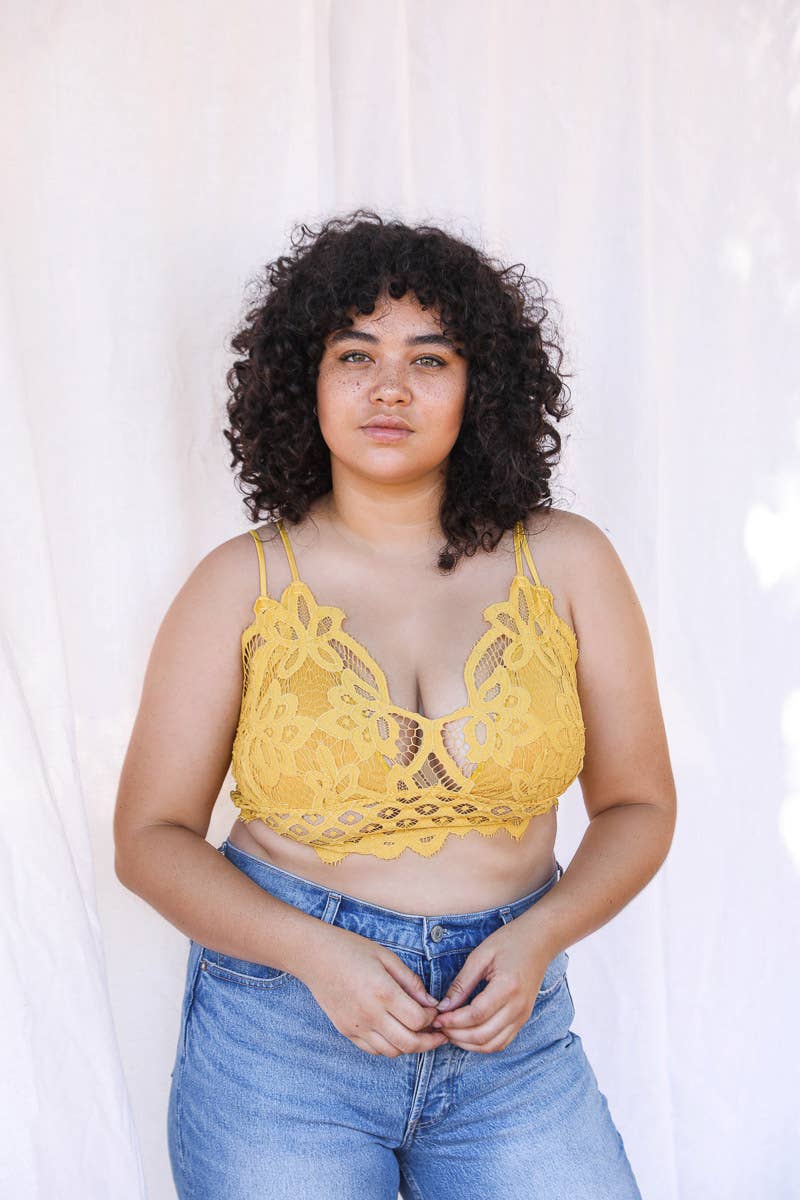 Crochet Lace Longline Bralette–XL, Padded, Stylish Comfort🌼: Rust XL