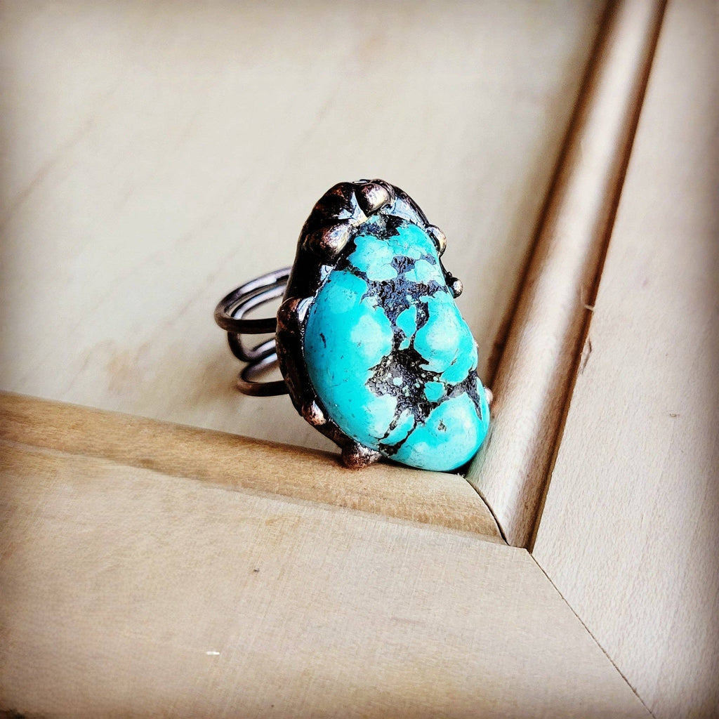 Blue Turquoise Ring set in Antique Copper 012w: Blue