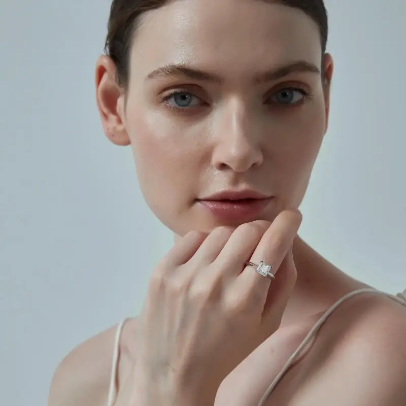 Princess Cut Moissanite Engagement Ring in Sterling Silver: 1.0 ct