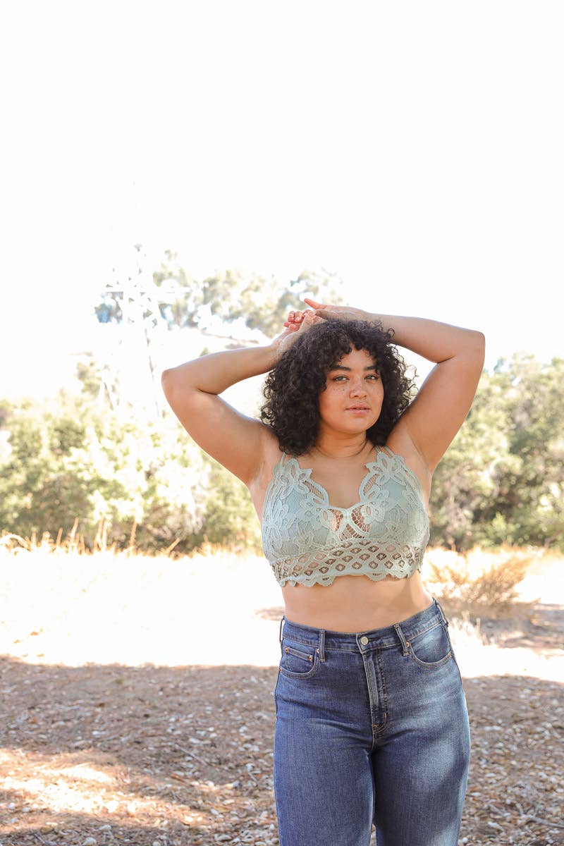 Crochet Lace Longline Bralette–XL, Padded, Stylish Comfort🌼: Rust XL